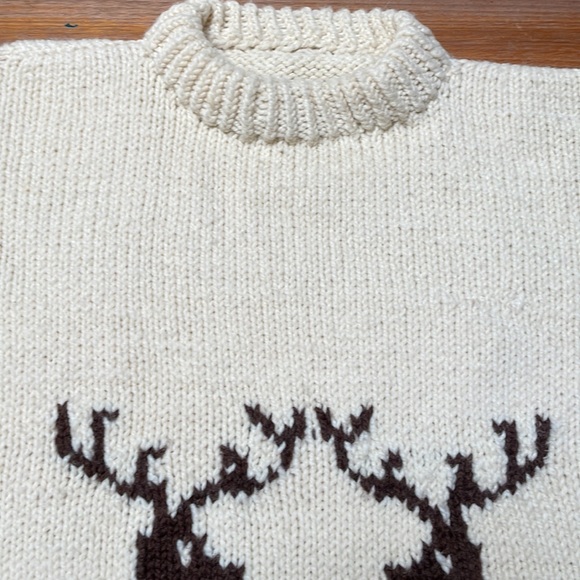 Vintage handmade deer Christmas/holiday ivory knit sweater - Picture 4 of 6